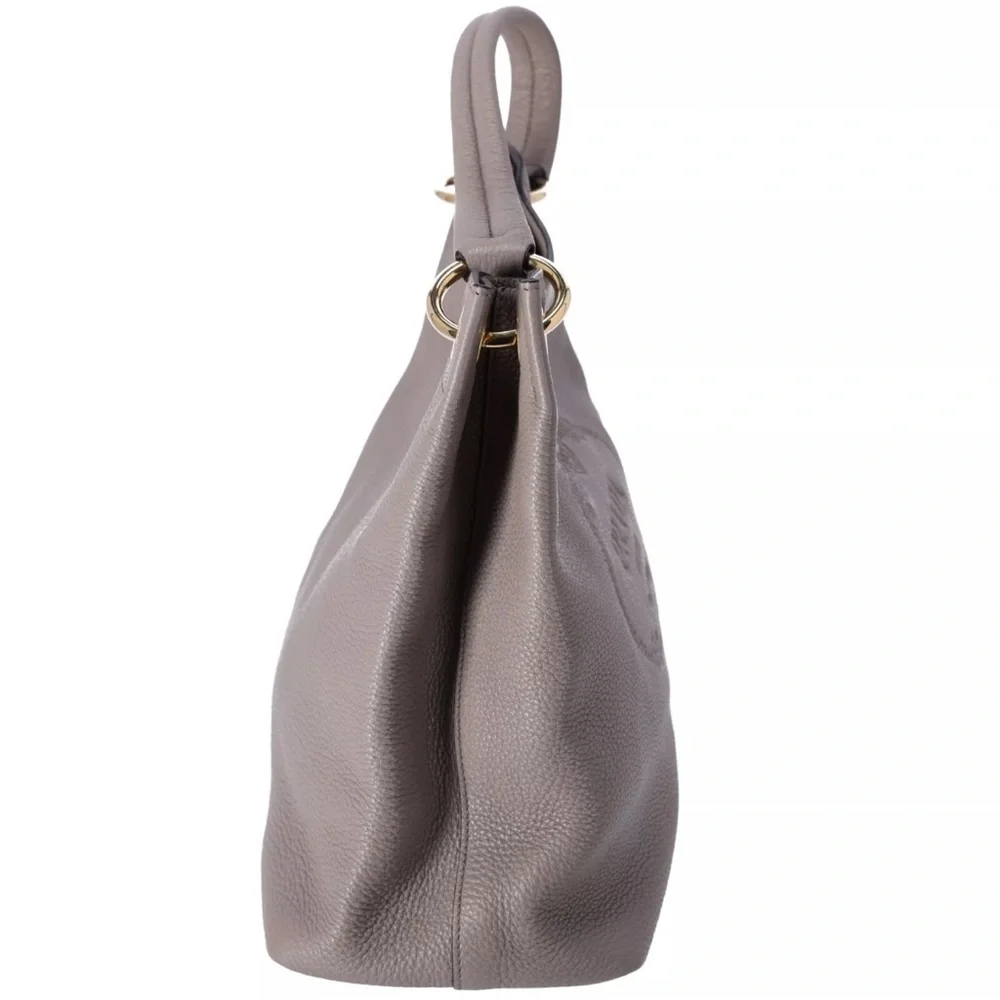 PRADA Vitello Phenix Logo Hobo Shoulder Tote Taupe Pebbled Leather 1BC051 - Picture 4 of 9